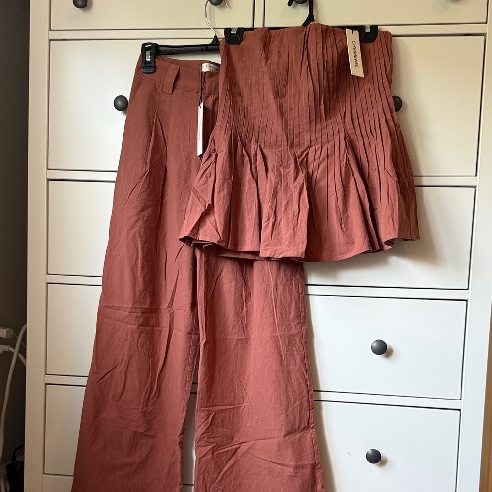 Commense Rust Wide Leg Pants & and strapless top set
